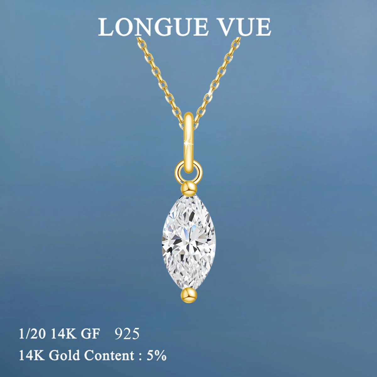 

AU585 14K Gold Filled Marquise Cut Moissanite Pendant Necklace Solitaire Necklace for Women Jewelry Design Chain