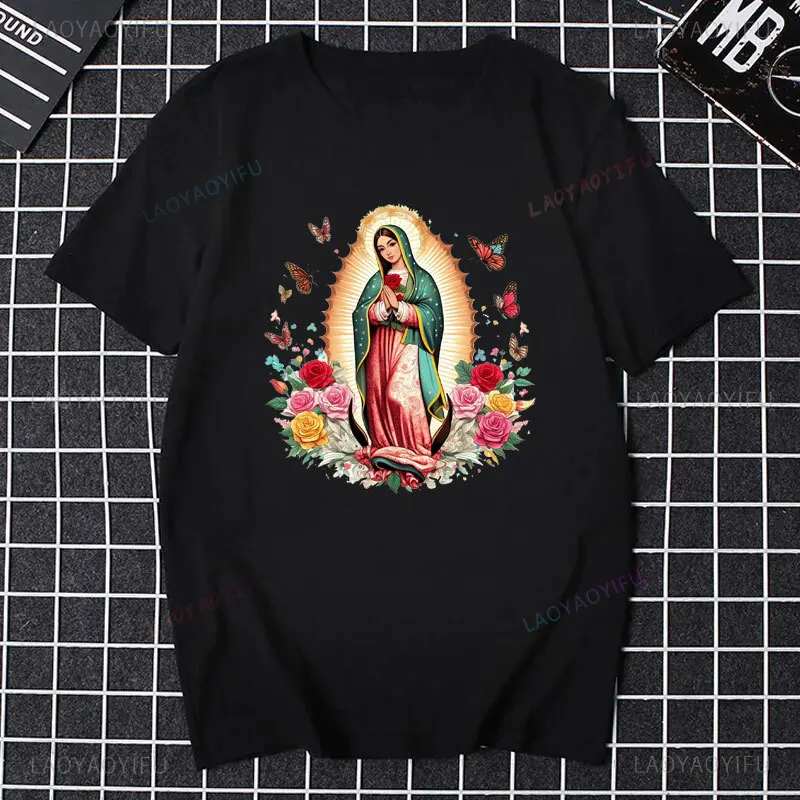 Our Lady of Guadalupe Virgin Mary The Madonna Religious Graphic Tshirt Summer Men Women Short Sleeve O-Neck Streetwear Tops