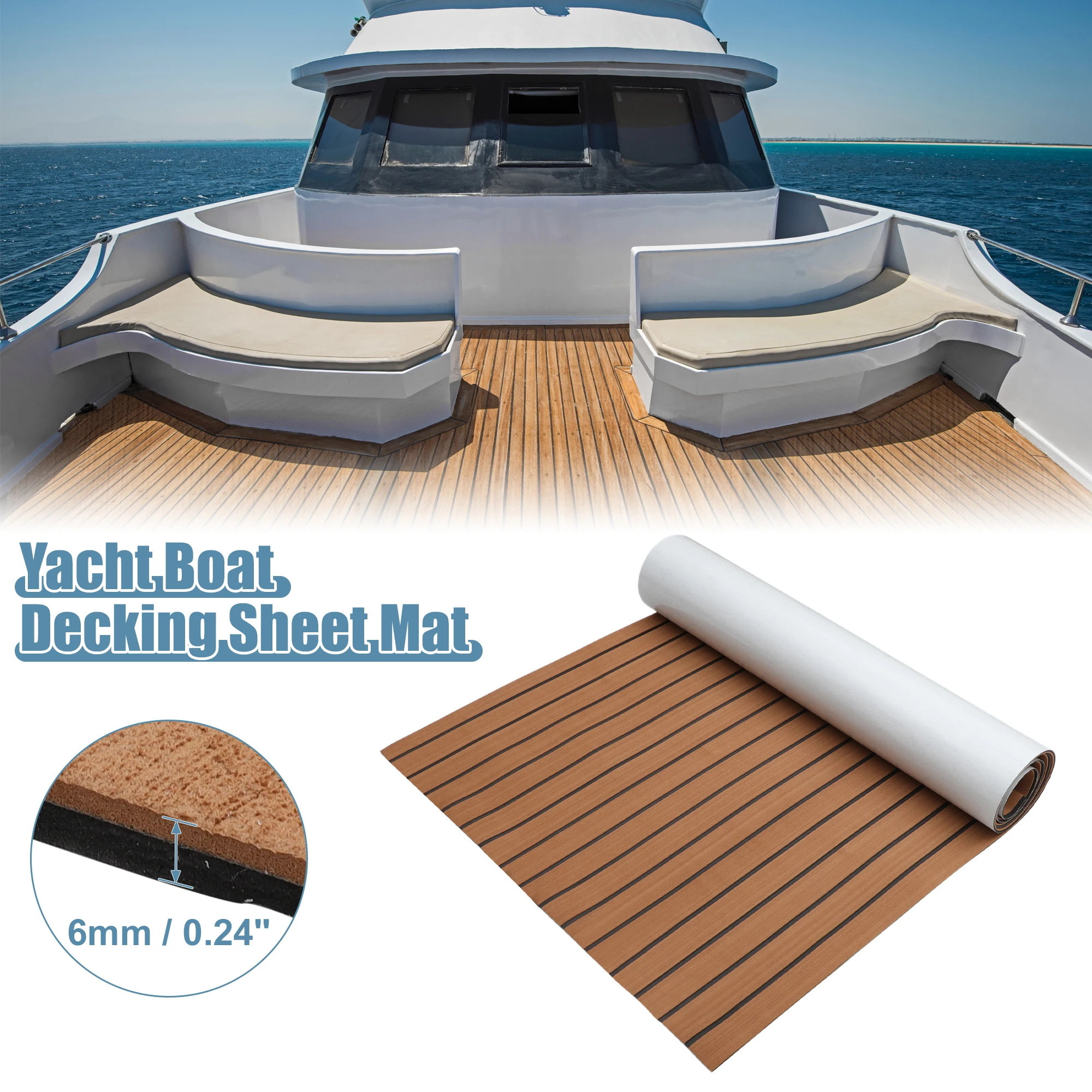 Uxcell 2400x900x6mm EVA Faux Teak Decking Sheet Carpet for Boat Yacht Marine Deck Pad RV Car Trunk Flooring Carpet