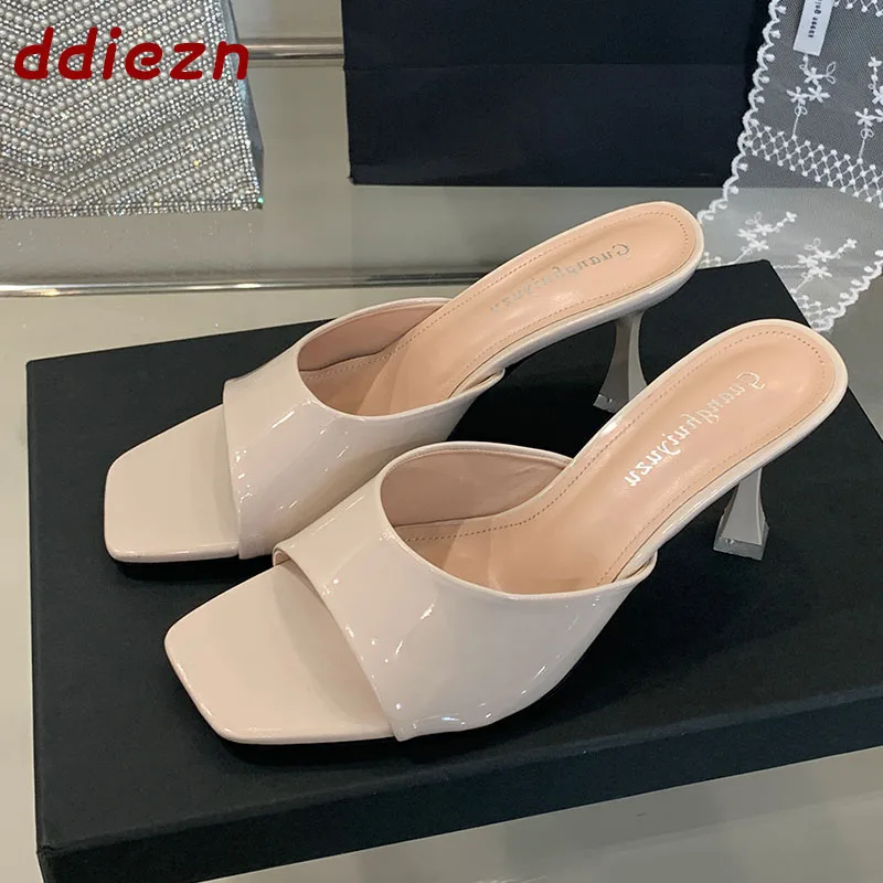 

Summer Spring Fashion High Heels Ladies Pumps Shoes Casual Female Slides Sandals Square Toe Elegant Women Heeled Shoes