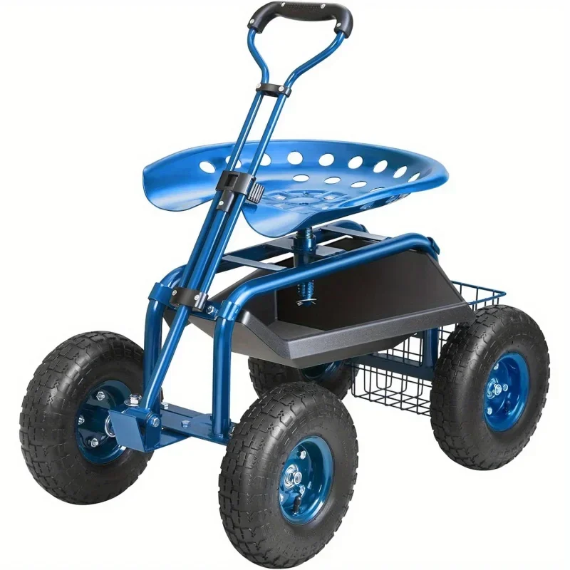 Garden Cart Rolling Workseat - 360 Degree Swivel Seat, Wagon Scooter with Steering Handle, Wheels for Easy Mobility