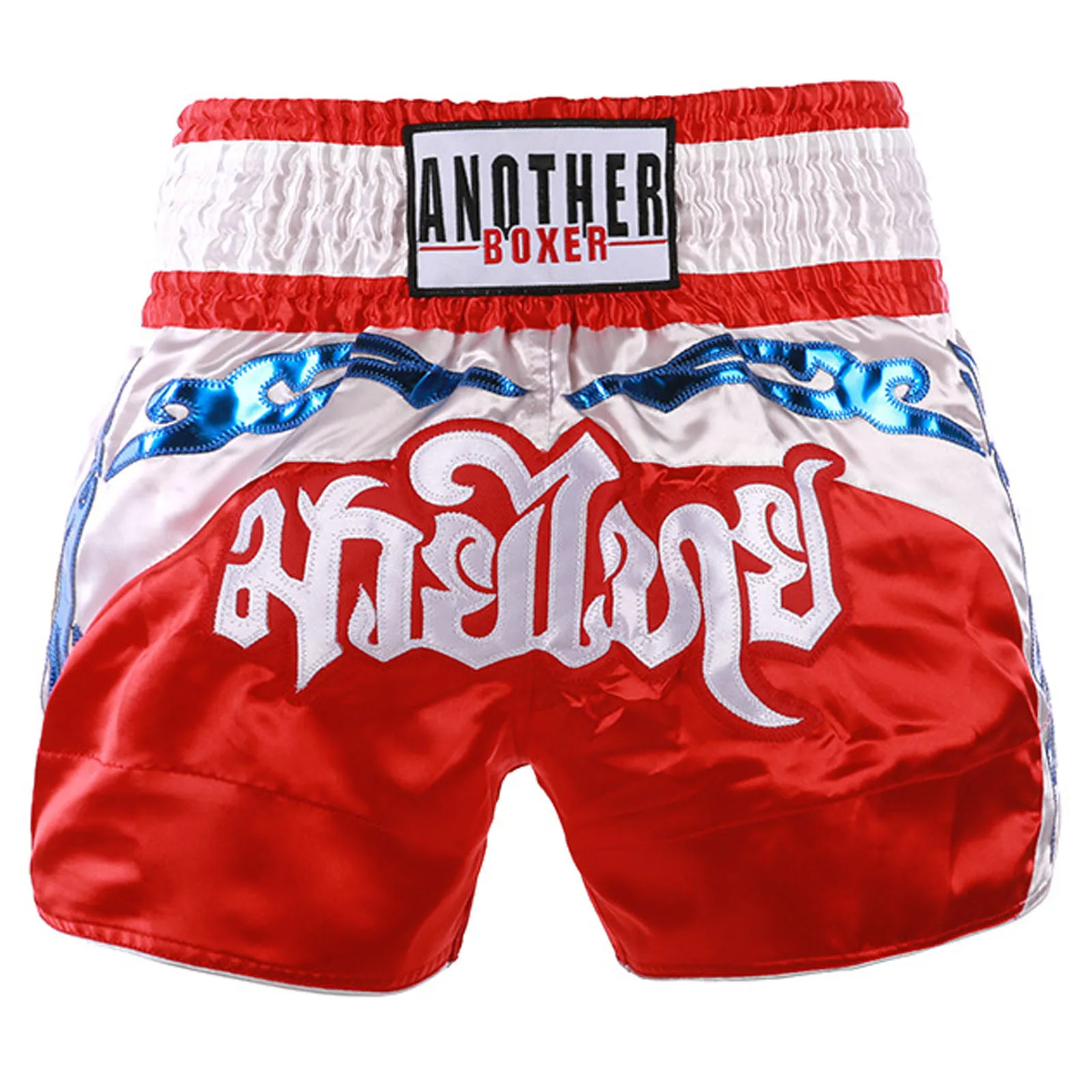 Men's Embroidery Color Block Satin Boxing Match Shorts Drawstring Elastic Waistband Sides Slit Boxer Training Competition Shorts