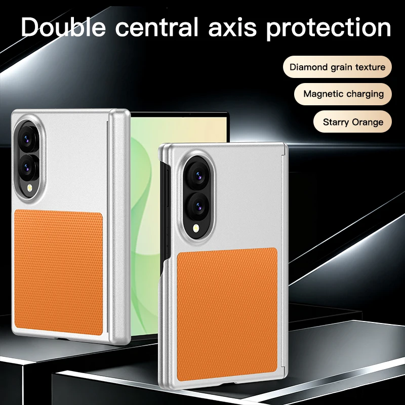 For Magsafe Magnetic Diamond Grain Texture Leather Phone Case for Samsung Fold8 Fold8 Hinge Protection‌ Shockproof Slim Cover