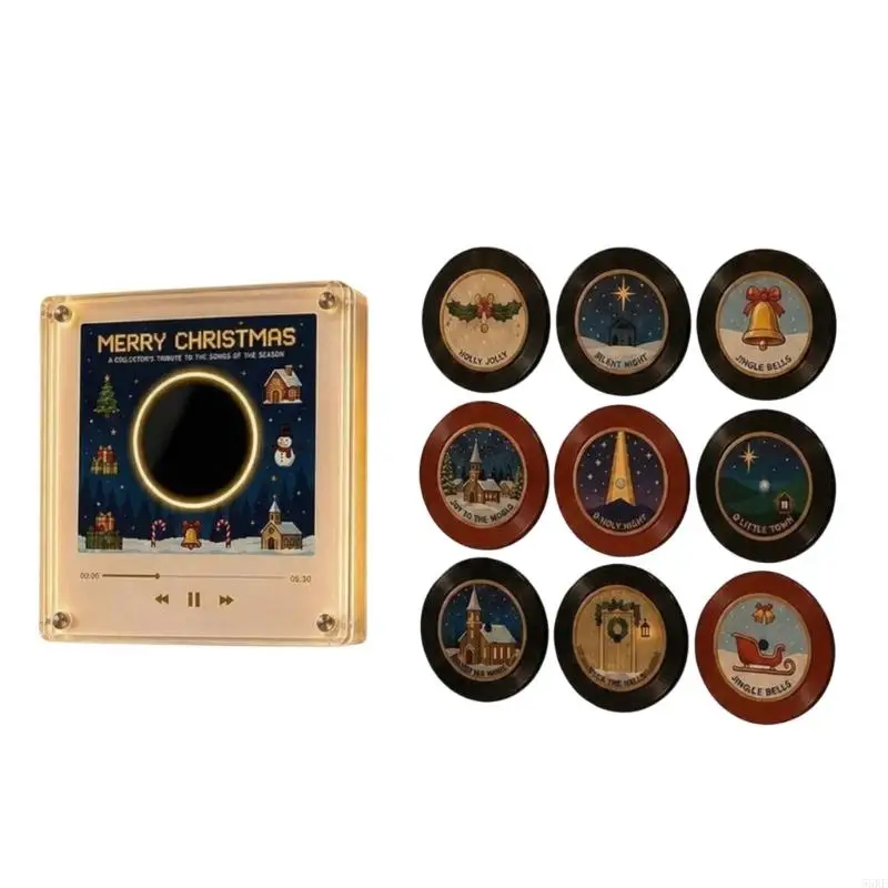 Christmas Fridge Music Player Tap to Play Vinyls Record 9 Disc LED Light Music Box Audios Player with Memory Card and USB Cable
