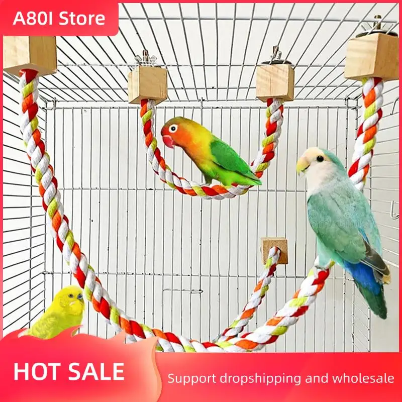 

A80I 4PCS Parrot Color Cotton Rope Elastic Parrot Climbing Sturdy Bird Swing Harness Cage Pet Swing Stand, Durable