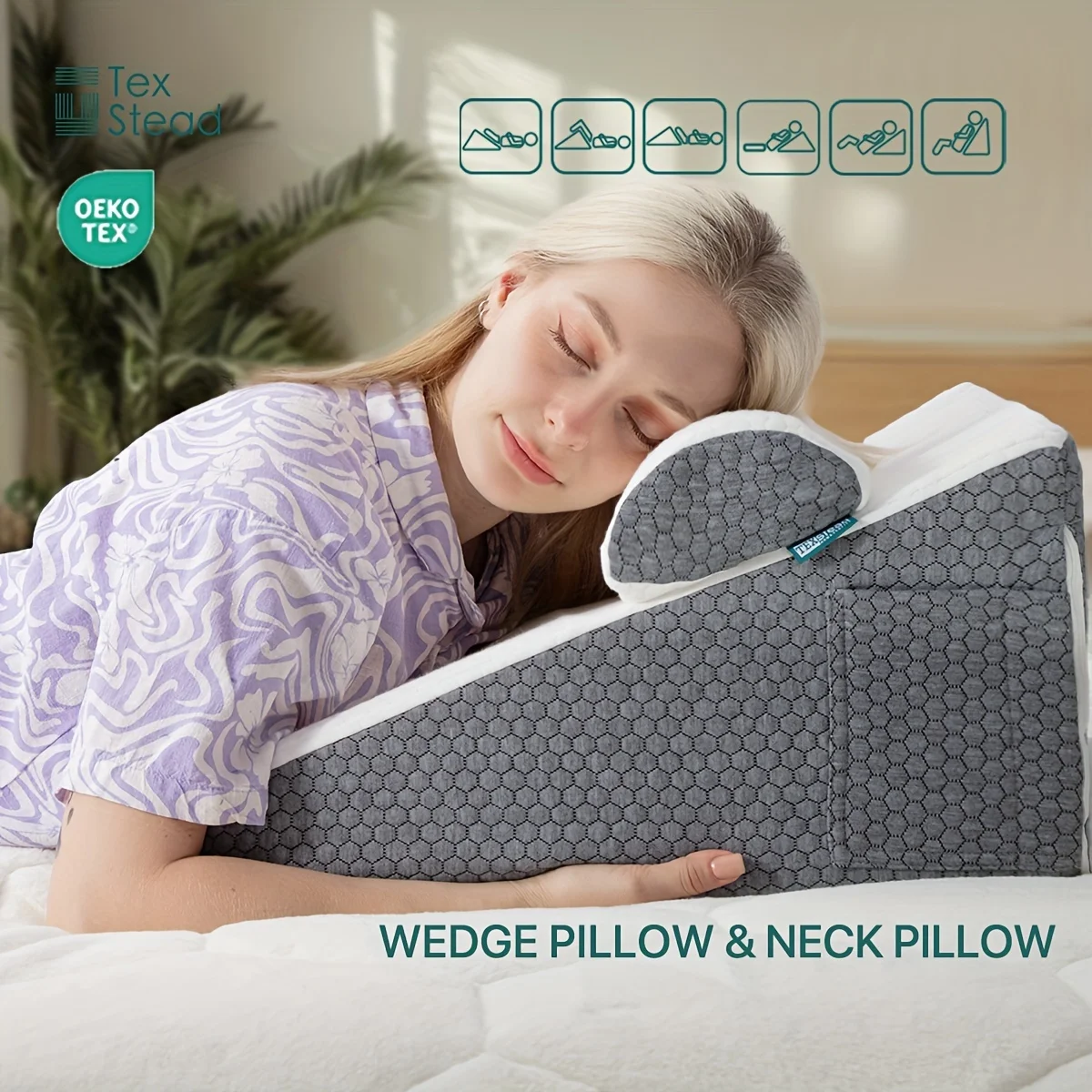 2-Pack Memory Foam Wedge Pillows with Triangle Support, Breathable Covers, for Snoring, Reflux Relief & Leg Elevation, Removable