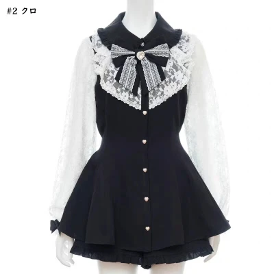 Dophee-Conjunto de dos piezas de estilo japonés para mujer, vestido camisero de manga larga con lazo elegante, Top de Lolita, pantalones cortos sueltos con volantes góticos, trajes informales