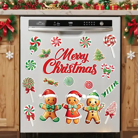 Christmas Dishwasher Magnetic Cover Santa Hat Gingerbread Man Magnets Dishwasher Cover Merry Christmas Candy Canes Fridge Magnet