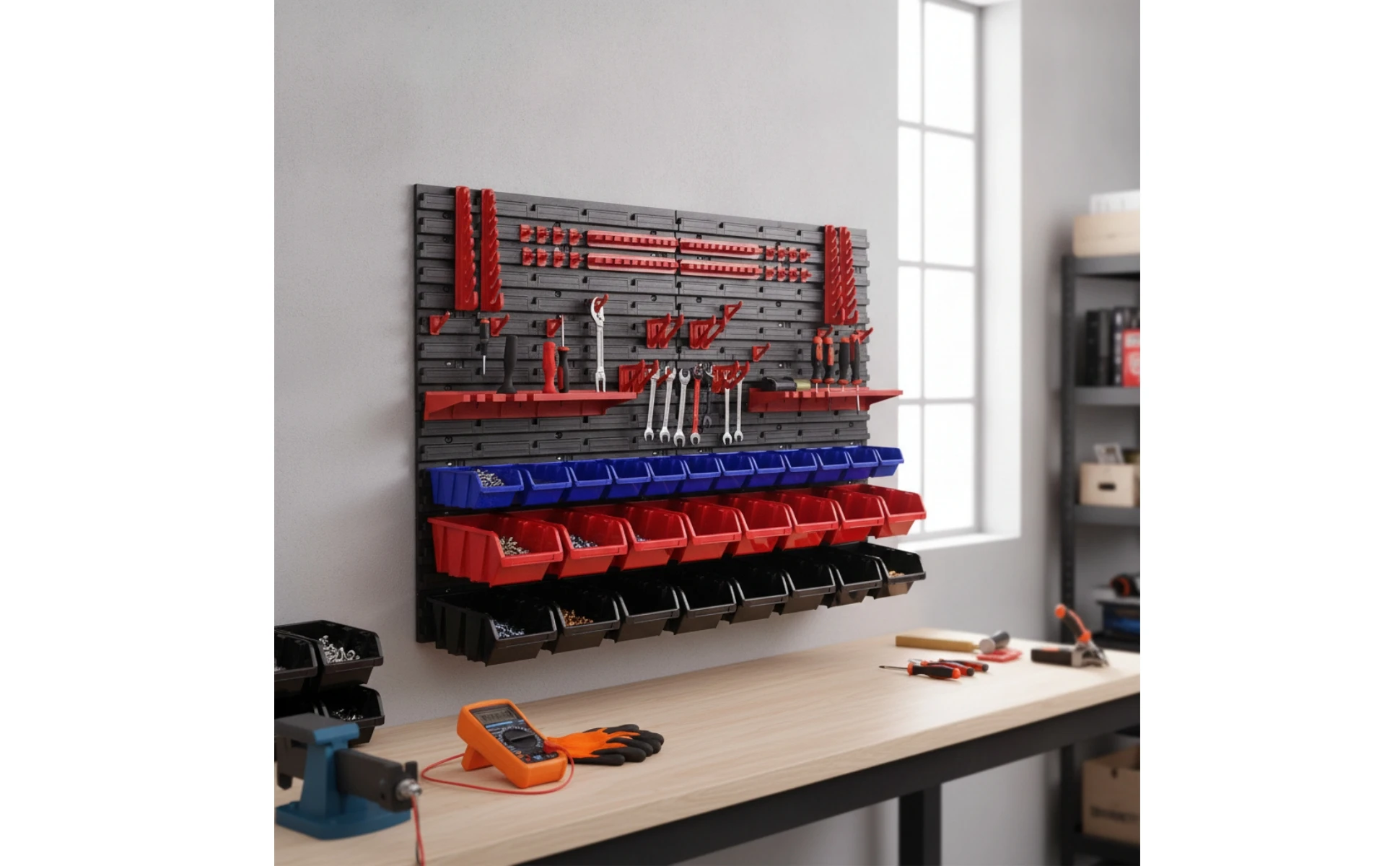 Pegboard Organizer with Bins Modular Tool Organizer Board Wall-Mounted Storage Rack with Bins Customizable for DIYers, Workshop