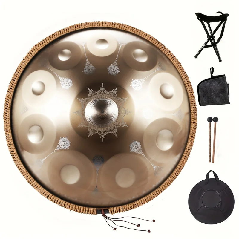 

Музыкальный ударный инструмент хэндпан 432 Гц, 10 нот, для снятия стресса, 55,88 см, гамма D минор, для начинающих, стальной, для медитации