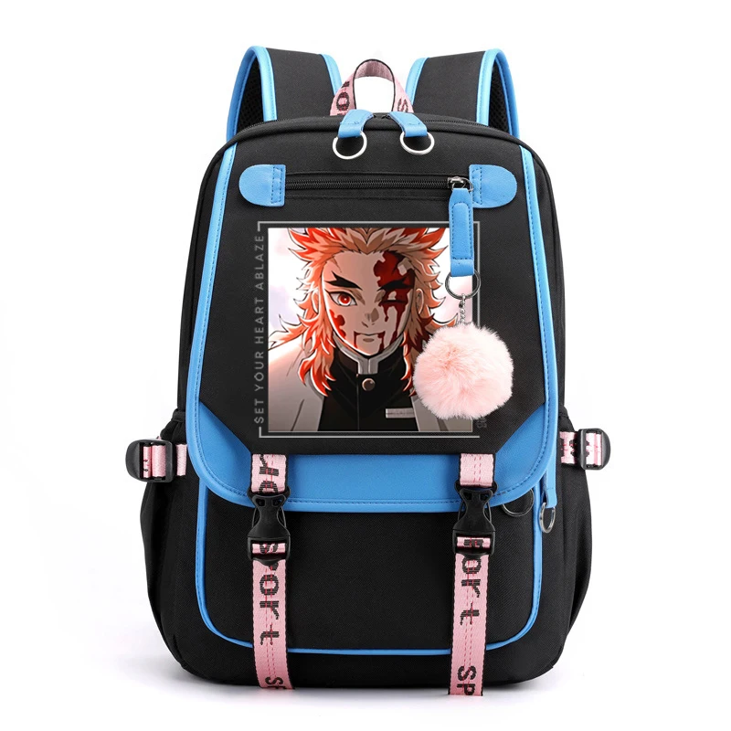 

Demon Slayer School Bag for Girls Fun Manga Multicolor Splicing Design Backpacks Bags Hiking Female Demon Slayer Bags Trekking