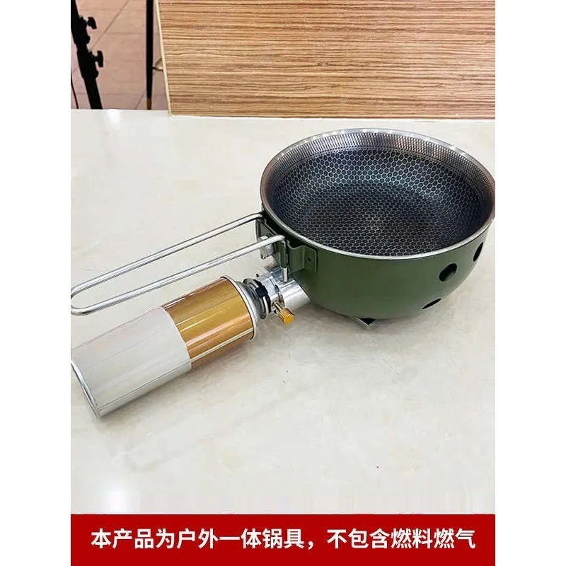 Camping Gas Stove with Non-stick Pan Windproof Portable Camping Picnic Gas Stove for Outdoor Hiking Cooking