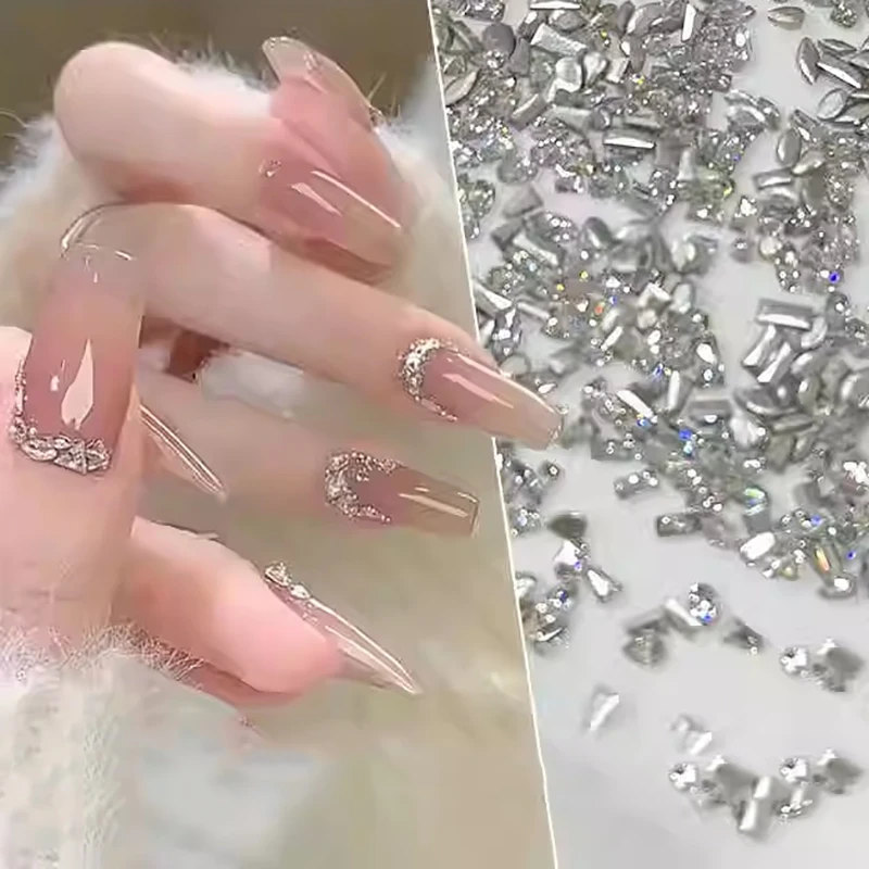 100 szt. Mini Diamenty do Paznokci 1.5x3mm, Srebrne, Przezroczyste, w Kształcie Rombu i Końskiego Oka, Błyszczące Cyrkonie, Ozdoby do Paznokci, Kryształki do Paznokci