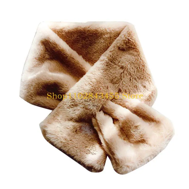 49MC Winter Warm Scarf Crucifix Tie Collar Fluffy Faux Fur Plush Shawl Wrap Neck Warmer Solid Color Neckerchief for Women Gi