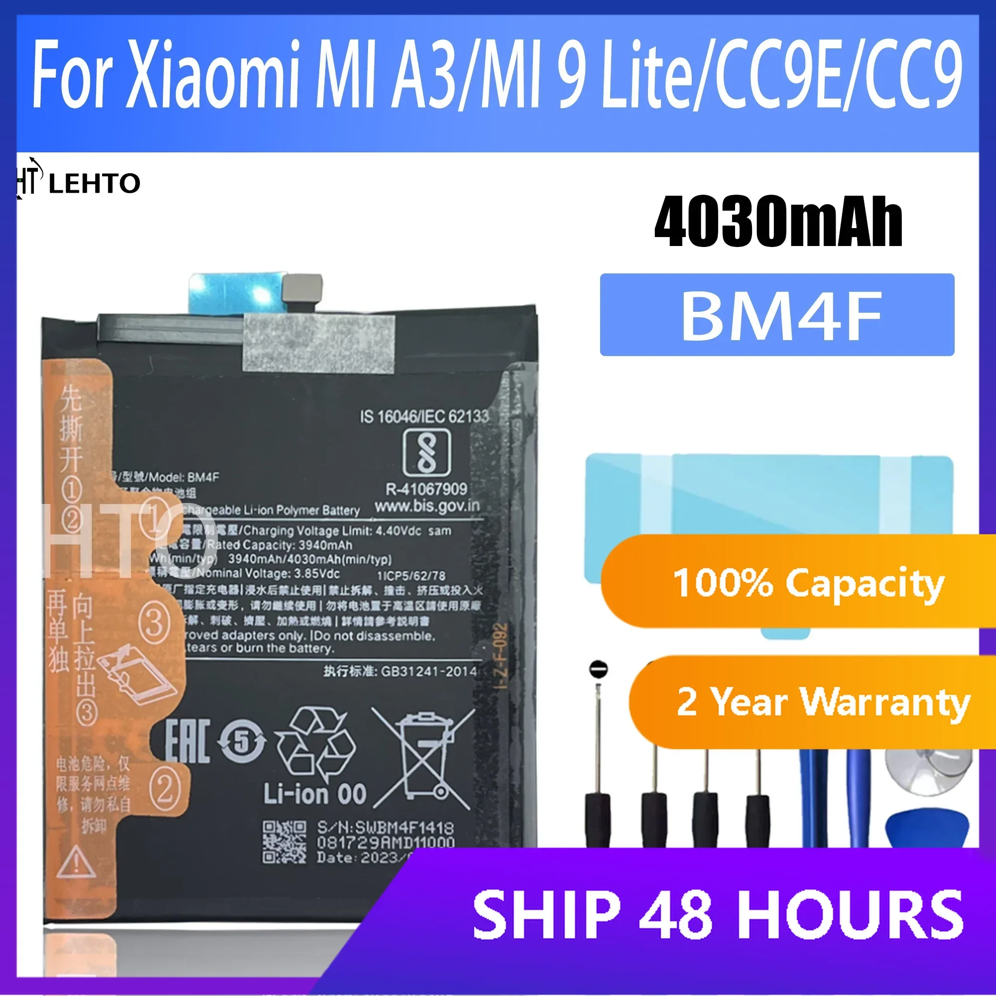 100% New Original BM4F Battery For XIAOMI mi A3/mi 9 Lite/ CC9E / CC9 Phone Replacement  Bateria