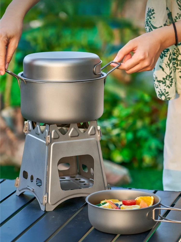 وعاء من التيتانيوم النقي، وعاء خفيف الوزن قابل للطي للمشي لمسافات طويلة، مجموعة أدوات المائدة، وعاء الحساء المحمول ومجموعة مقلاة للنزهات