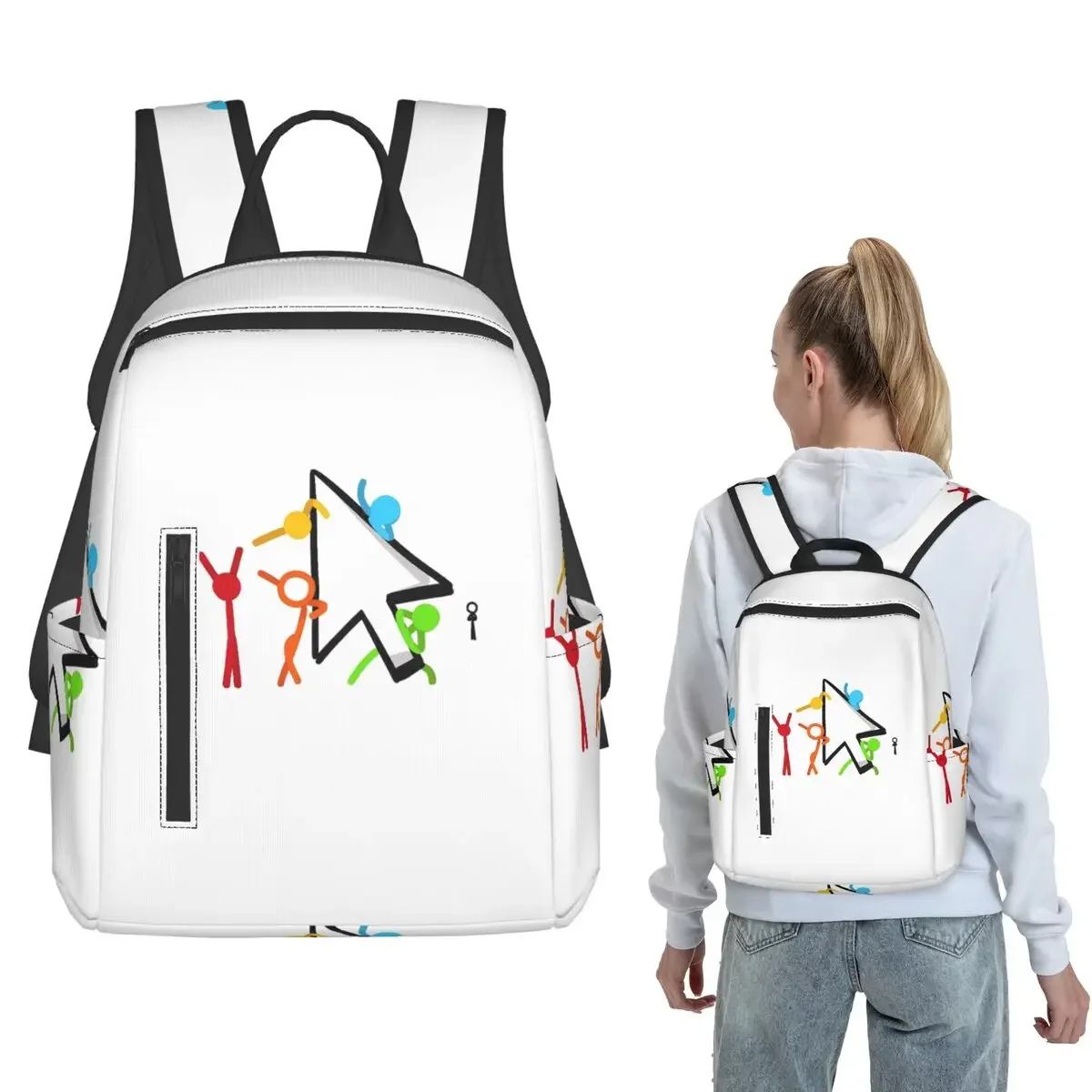Alan Becker Five Stick Figures With Fire Mouse Pickaxe Backpack Large Capacity Kids BookBag School Bag Shoulder  for Men Women