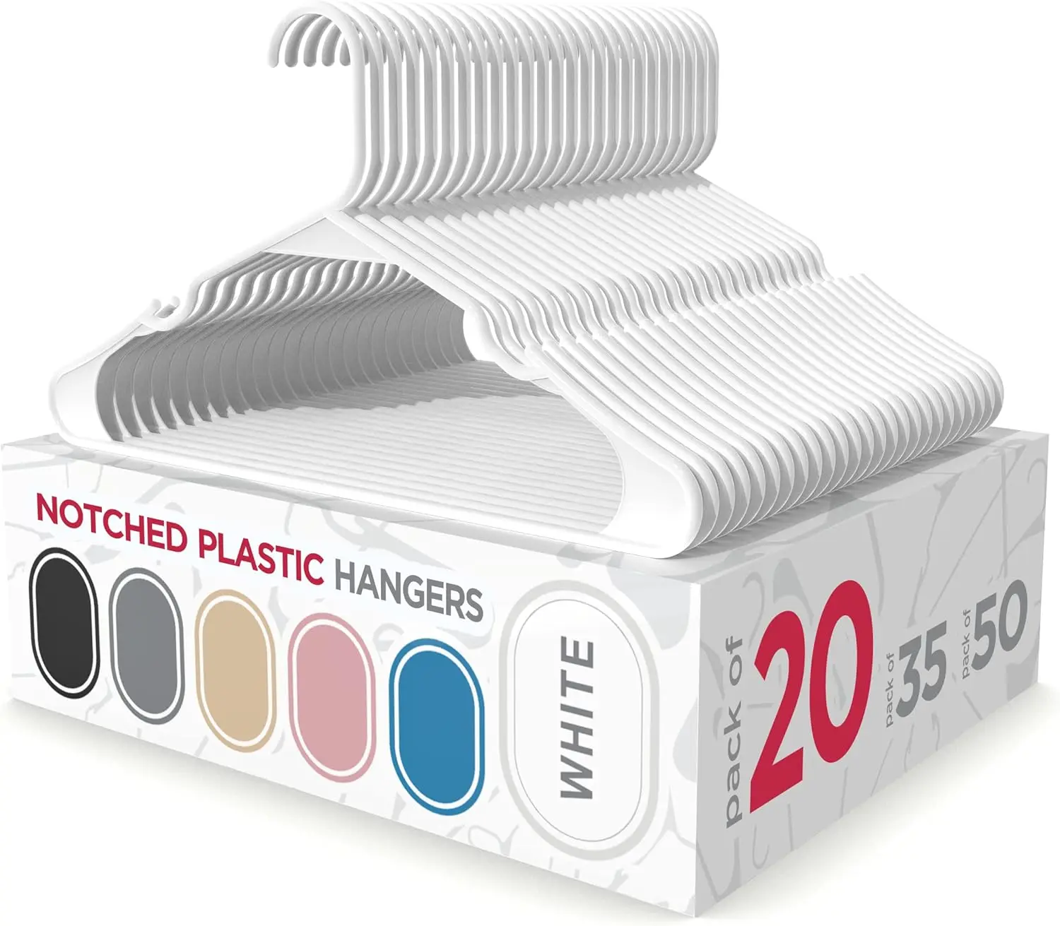 

Прочные пластиковые вешалки для одежды взрослых, футболок, платьев и пальто — с выемками, универсальные, белого цвета (20 штук в упаковке)