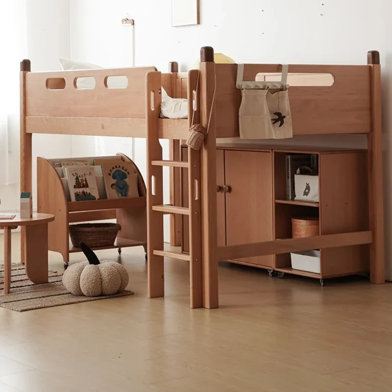 All solid wood half-height bed beech medium-height bed children 1.2 meters 1 meter small apartment multi-functional combination