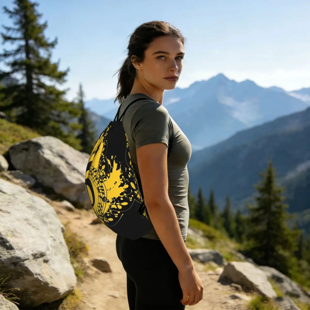 Splash Ink Music Note Backpacks Portable Drawstring Bags Sports Bag Book Bags for Man Woman School