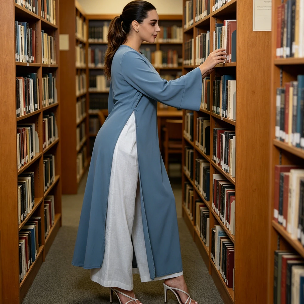 

Women Muslim Side Slit Abaya With Tie Button NIda Plain Long Tops Dubai Abayas Turkey Kaftan Morocco Maxi Blouse Islam Clothing