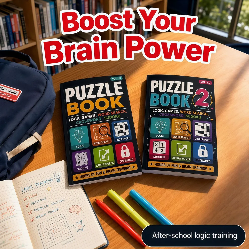 Puzzle Book-Logic Games, World Search,CROSSWORD,SUDOKU Puzzle Books—Logic, Brain-Training Teenager Children's  Logical Thinking
