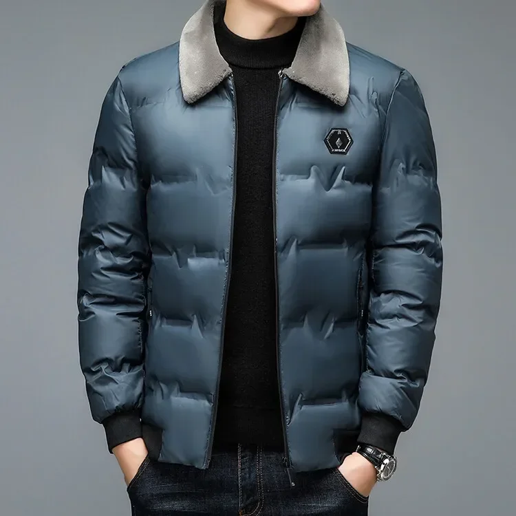 Men\'s Thickened Cotton Jacket Velvet Collar Short Coats with Windproof and Warm Parkas