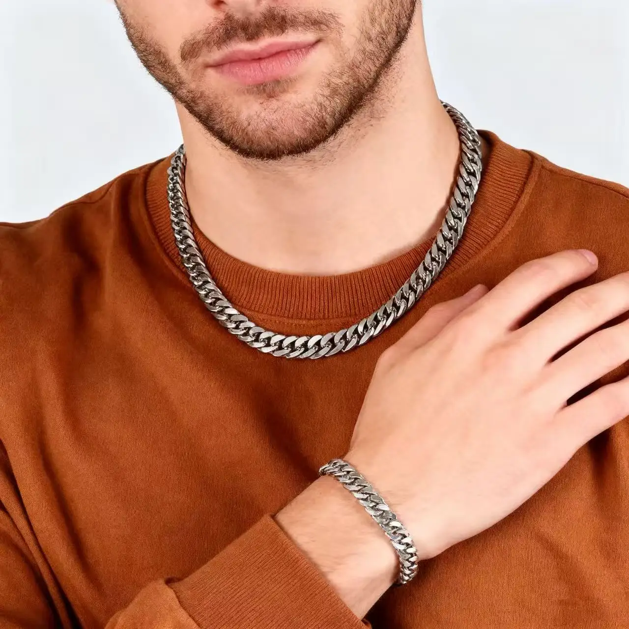 Dicke kubanische Gliederkette aus 316L Edelstahl für Herren, wasserdicht, Punk-Schmuck, Accessoires für Männer, 8/10/12/14 mm breit – Detail 3