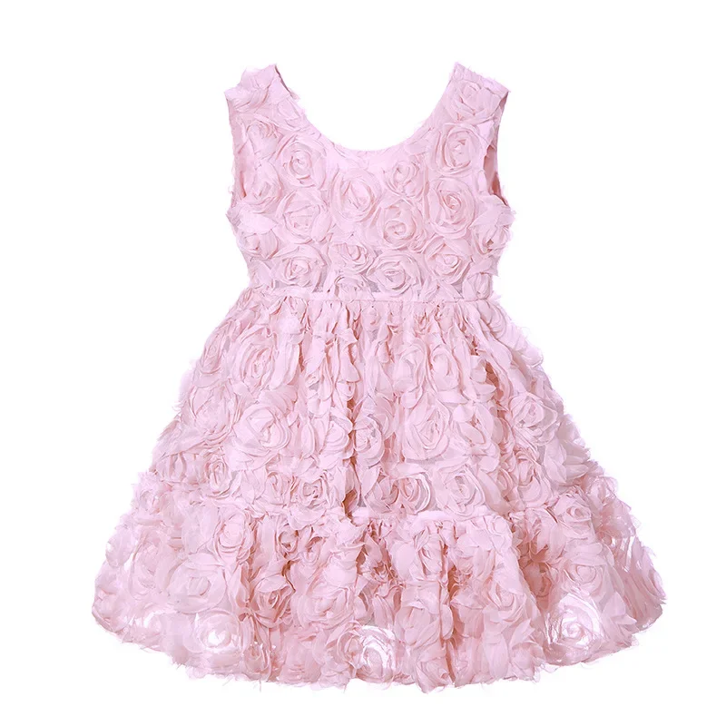 Rose Flower Princess Girls Lace Party Dress Teens Long Dress Baby Kids Flower Girl Wedding Birthday Children Clothing for 1-10y