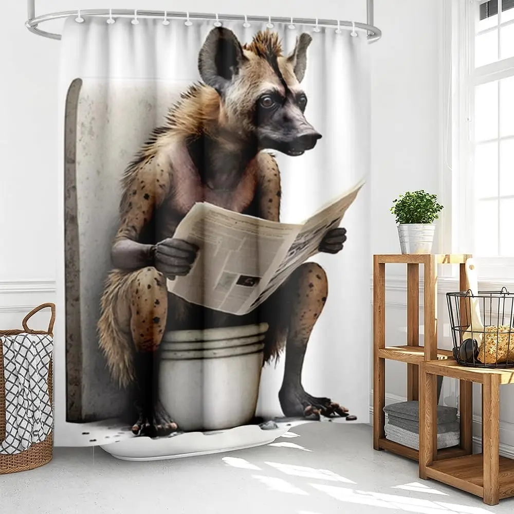 Humorous Doberman Toilet Shower Curtain, Doberman Pinscher Reading Newspaper on Toilet, Waterproof Fabric Bath Curtain