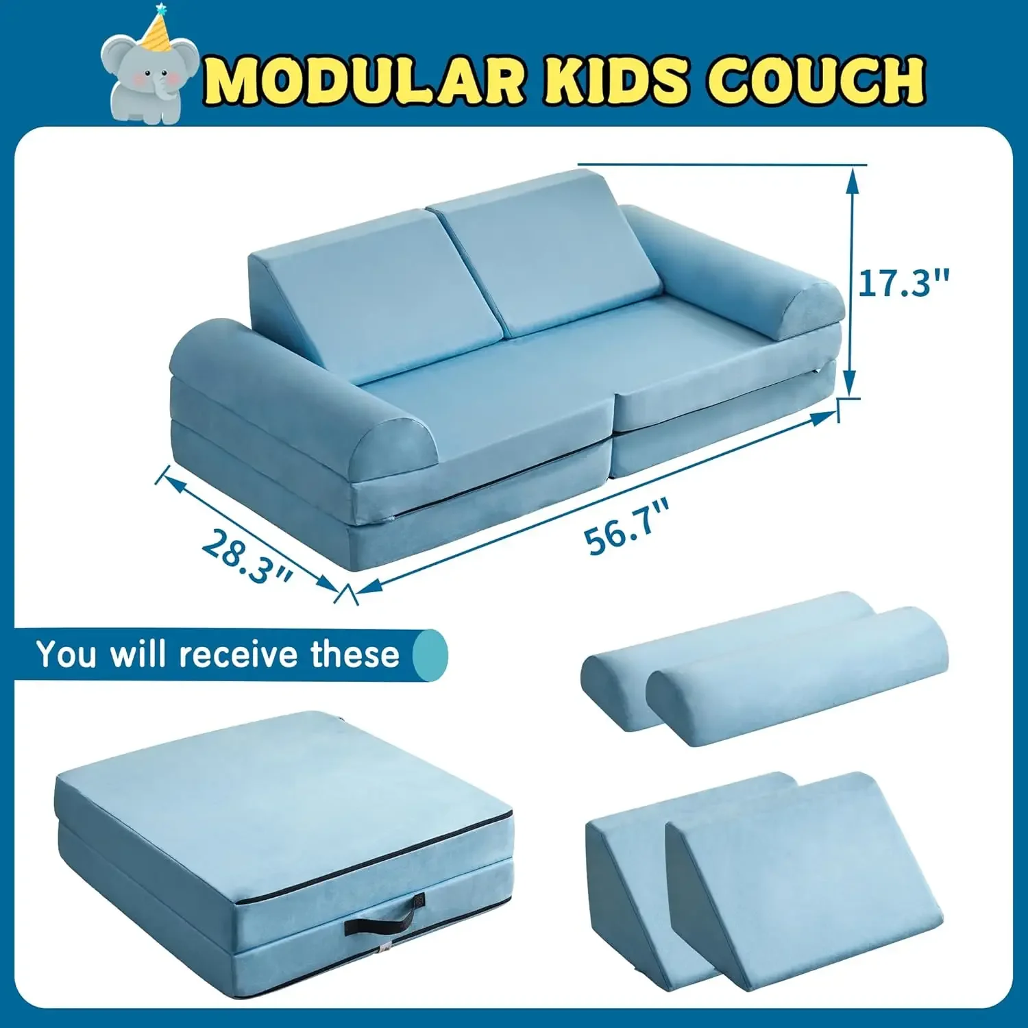 Floor Sofa Modular Funiture for Kids Adults, Playhouse Play Set for Toddlers Babies, Modular Foam Play Couch Indoor Outdoor (Bab