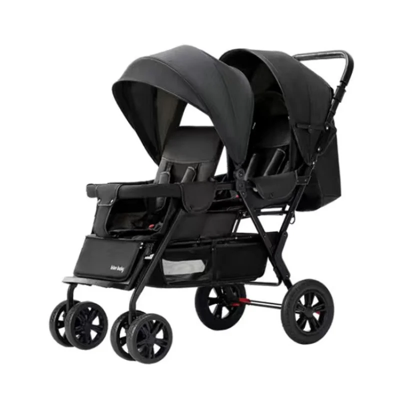 

Twins' baby stroller - convertible, lightweight, foldable, double front and rear seats, pushcart for hand-carrying