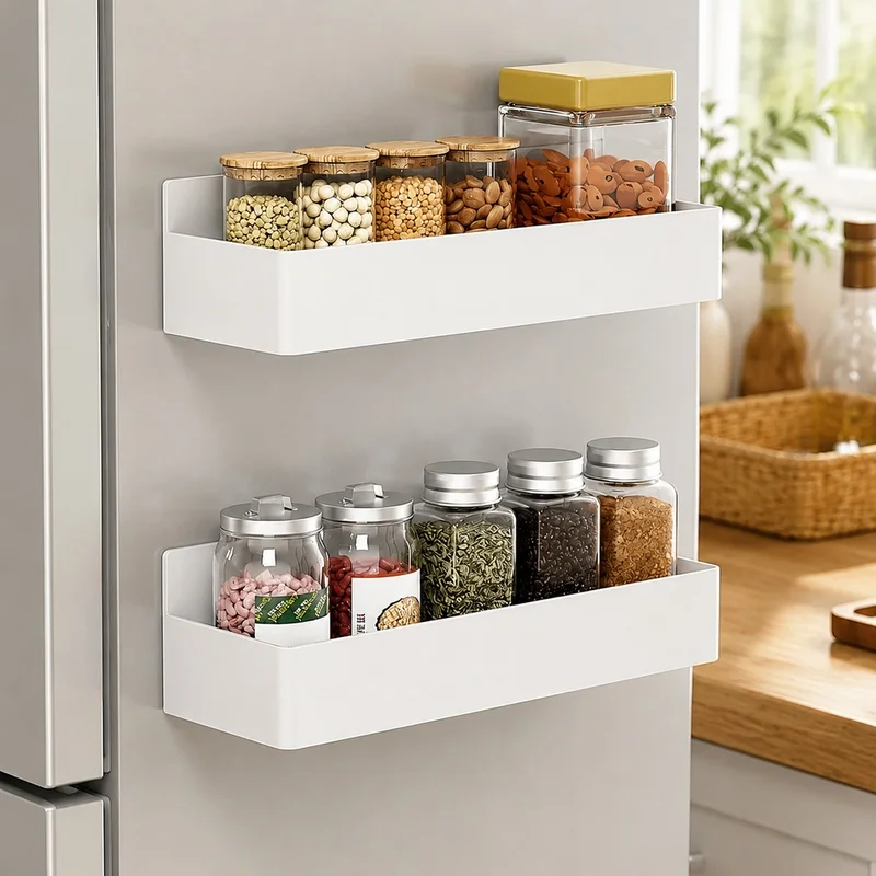 Double Pack Magnetic Fridge Storage Bins - Space-Efficient, Versatile Kitchen Organizers