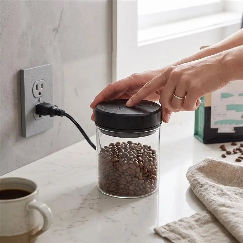 DTA4-Automatic Vacuum For Coffee Canister 700Ml Airtight Seal Borosilicate Glass Container For Coffee Beans, Tea, Sugar
