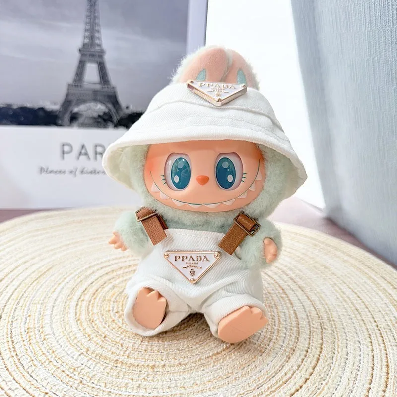 Baby clothes triangle standard accessories 15~17 cm LABUBU blind box sweater mini plush doll fisherman's hat suspenders barbies