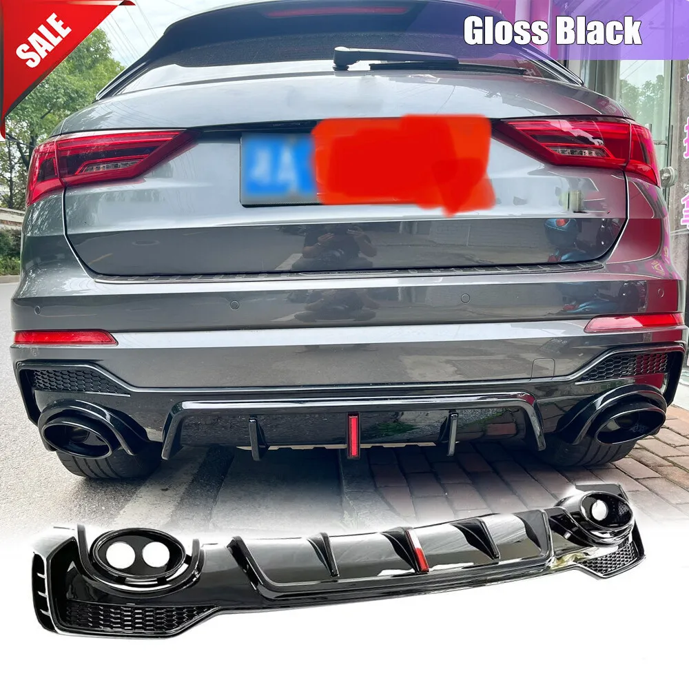 

For Audi Q3 S-Line 2021UP 1 Set Glossy Black Rear Bumper Diffuser Lip Exhaust Tips Spoiler Body Kits Car Accessories