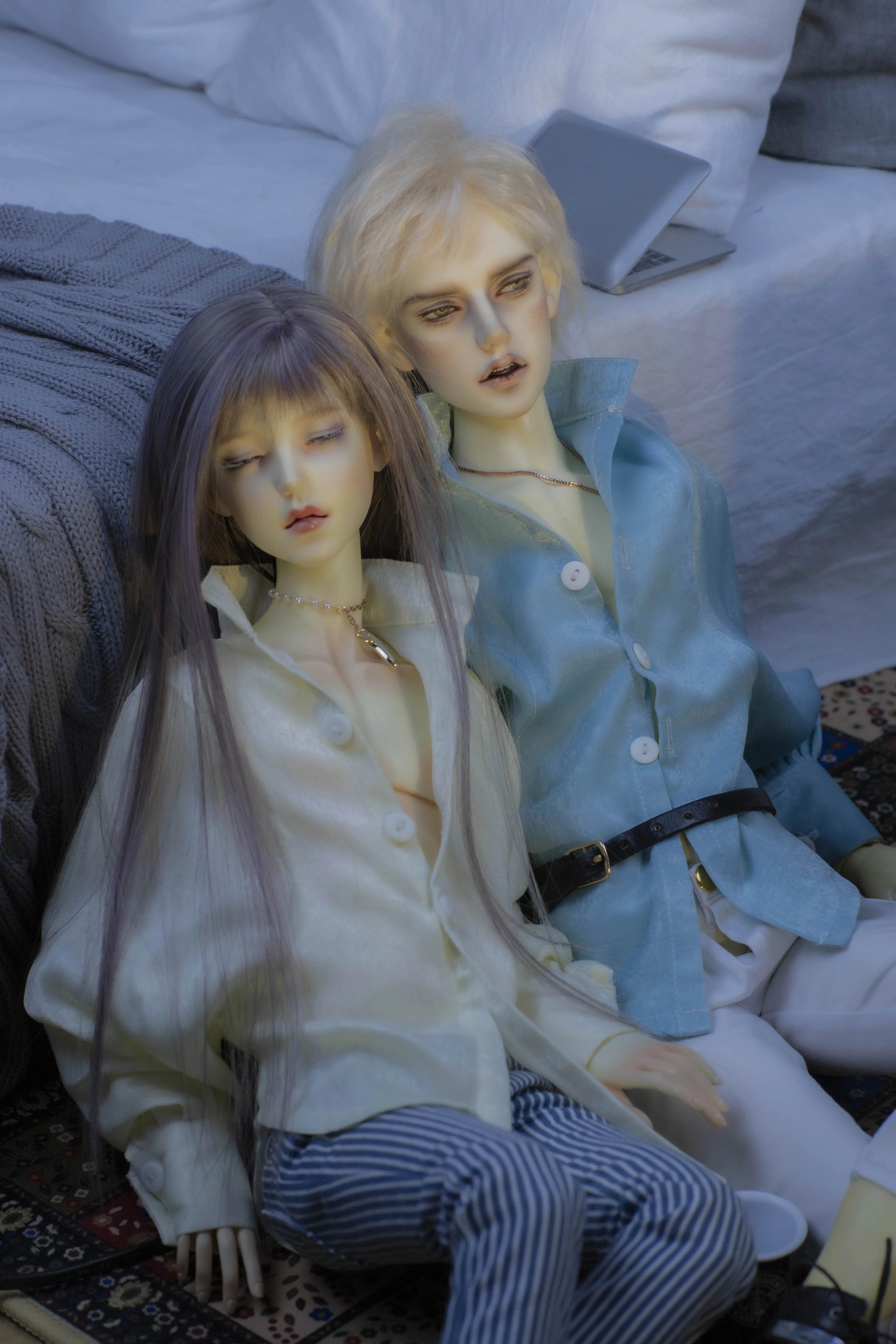 D04-A2047 children handmade toy  1/4 1/3 uncle Doll DD BJD/SD popo68 70 customized clothes blue Beige  Waist cinching  shirt1pcs