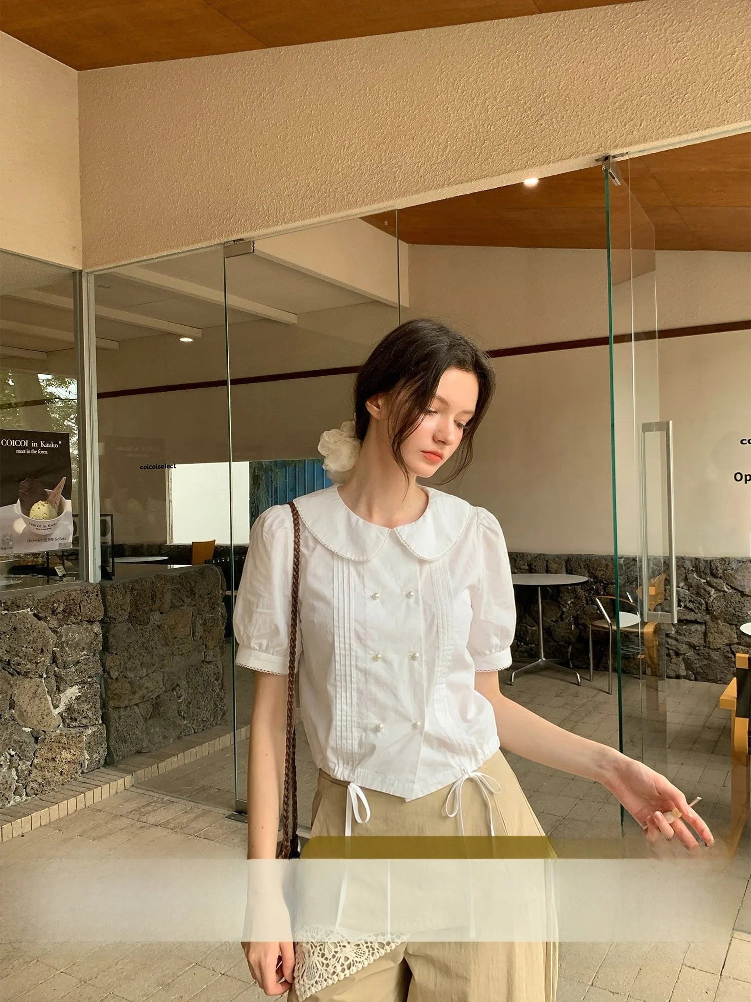 

Женская летняя винтажная футболка-топ Creamsu с воротником-стойкой и рукавом до локтя, универсальная, в стиле французского шика, свободного кроя, с эффектом объемности