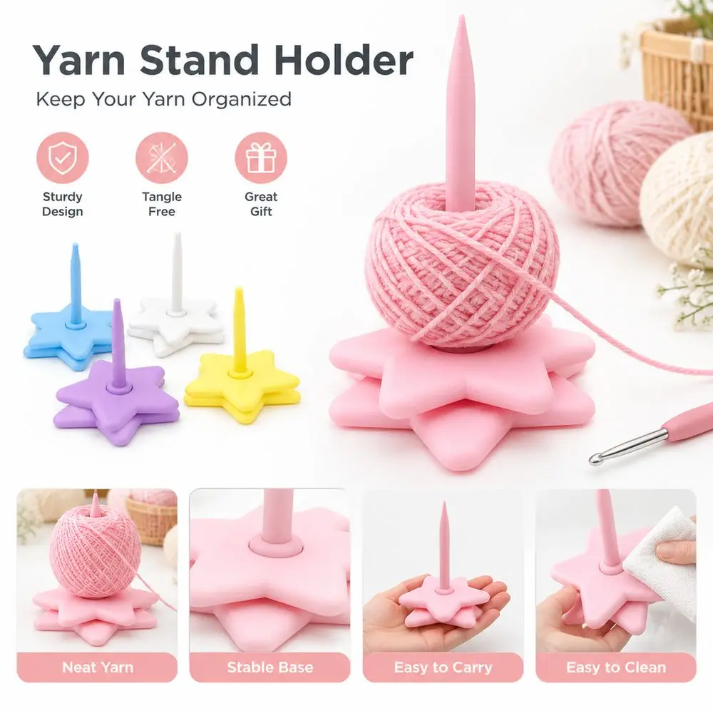 3D Printed Portable Wrist Yarn Holder Anti-slip Base Star Shaped Yarn Spinner Ball Dispenser Elevated Thread Spool Holder