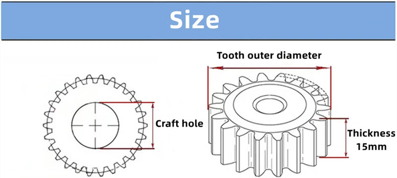1pcs 1.5M Spur Gear 12-27 Teeth Carbon Steel Transmission Gear Thickness 15mm High Frequency Quenching