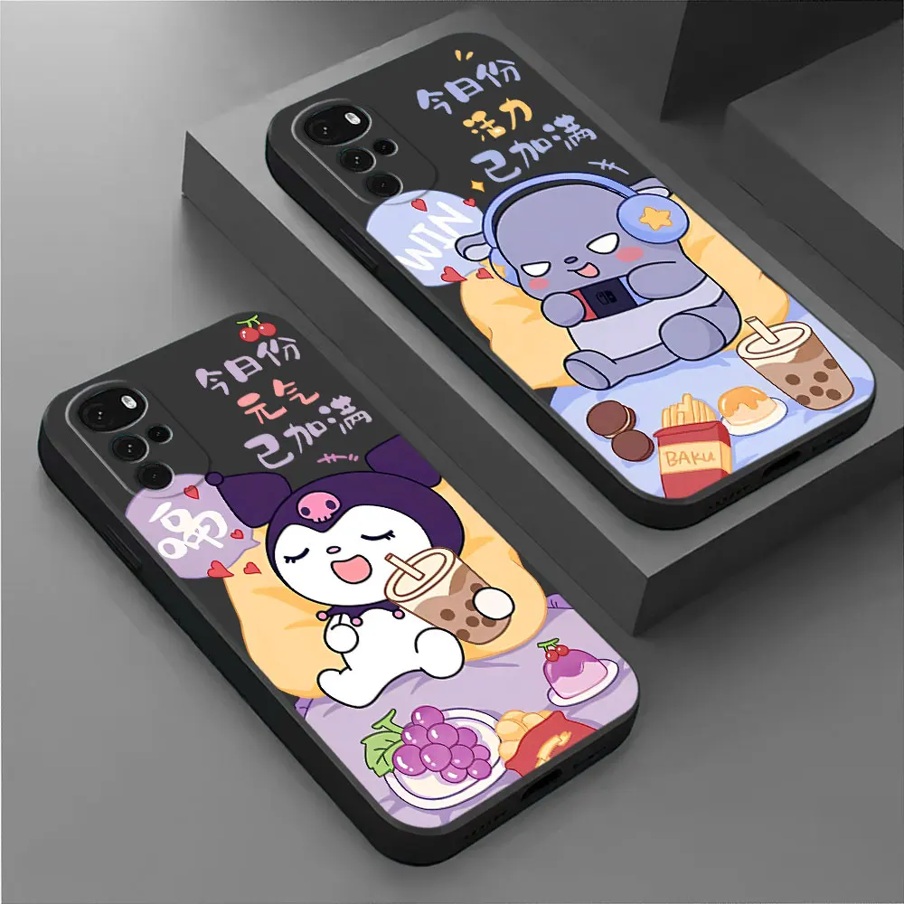 Sanrio Cute Melody Kuromi Phone Case for Motorola Moto G30 G32 G31 G51 G50 G22 G52 G53 G71 G72 G73 G60s G60 Cover Black Soft 