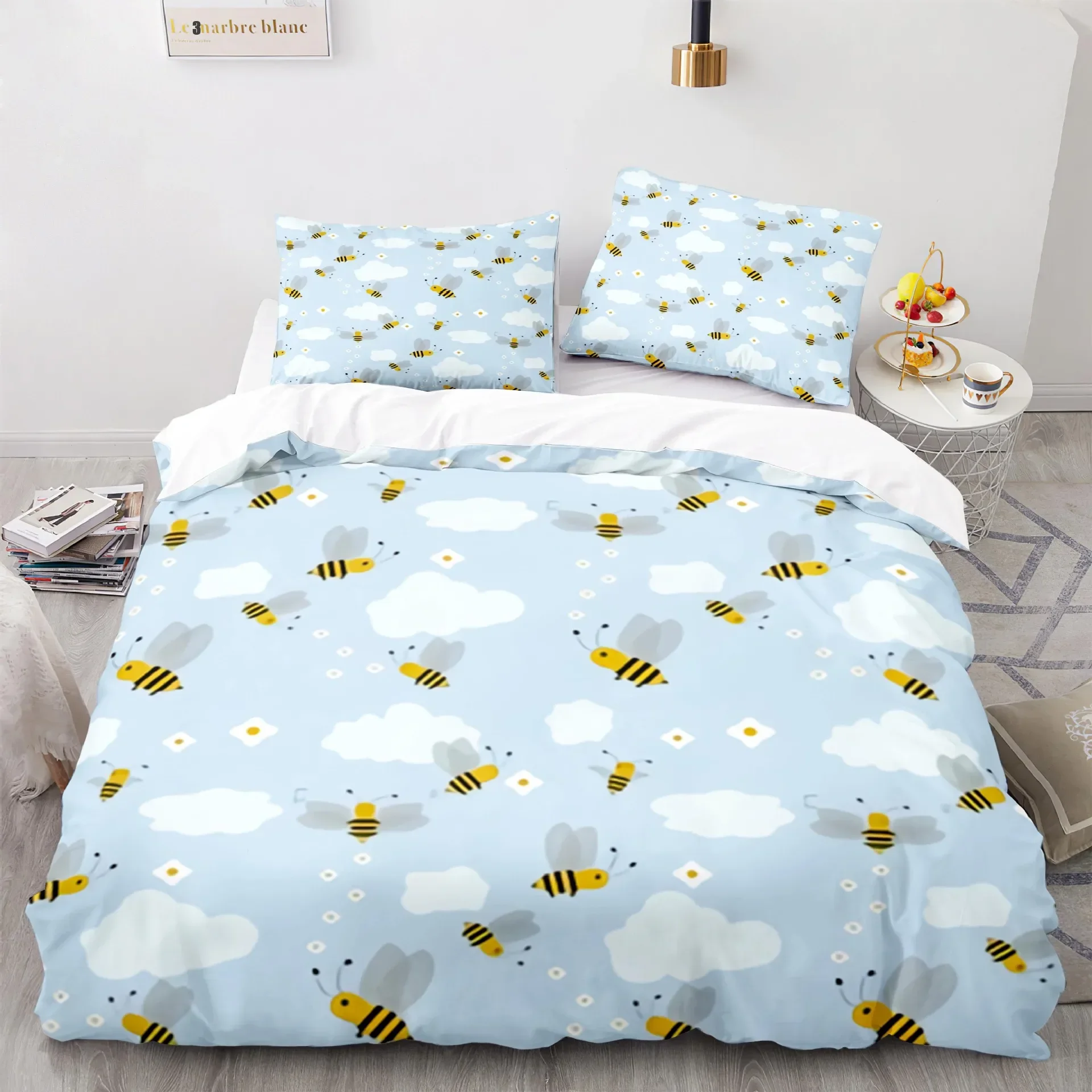 Honey Bee Black White Bedding Set Single Twin Double Queen King Cal King Size Bed Linen Set