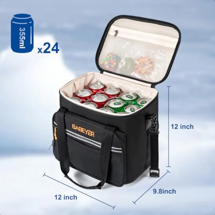 حقيبة تبريد ناعمة مع عبوتين ثلج، مبرد قابل للطي للسفر مع حزام كتف قابل للتعديل، سعة كبيرة، عزل مانع للتسرب