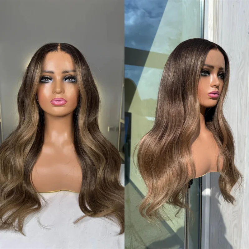 

Ombre Dark Brown Balayage Wig High Quality Synthetic HD Lace Front Wig Heat Resistant Comfort Cap 26 Inches Party Daily Cosplay