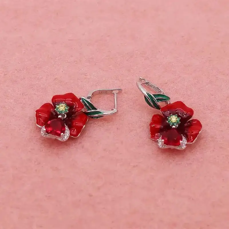 Peach Heart Zircon Handmade Drip Oil Earrings European American Simple Creative Small Flower Jewelry Accessories