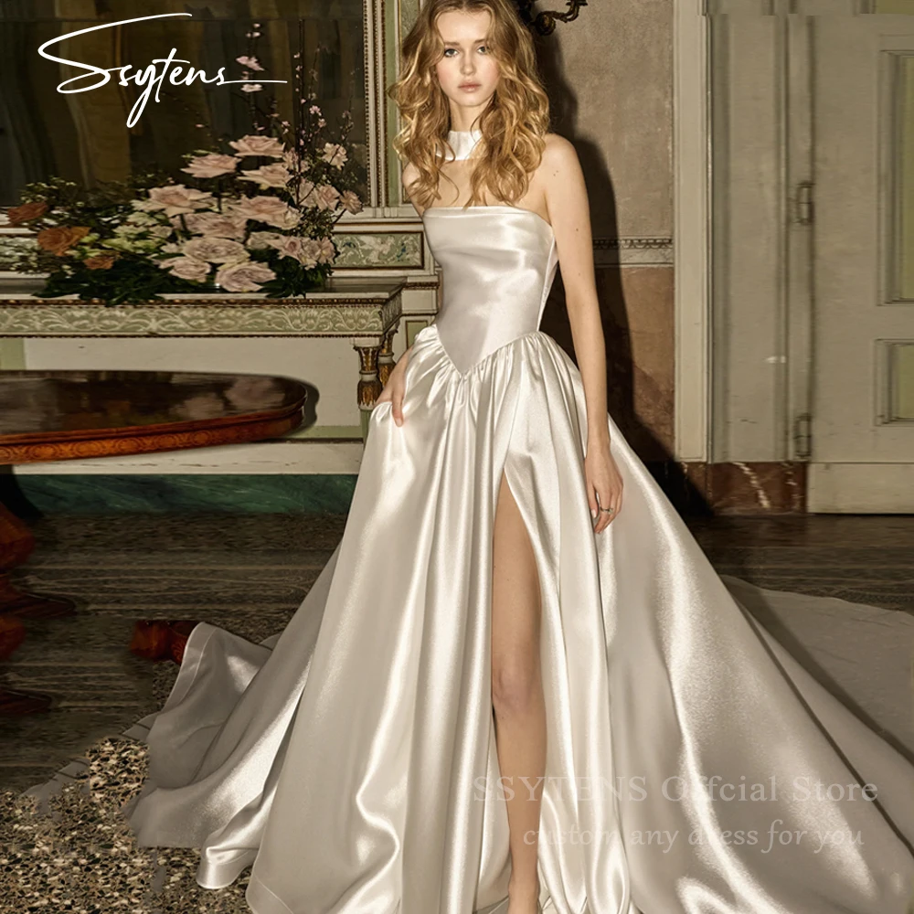 

SSYTENS Strapless A-Line Wedding Dresses 2026 Long Princess Bridal Dress With Slit Women Evening Wedding Prom Gowns Customized