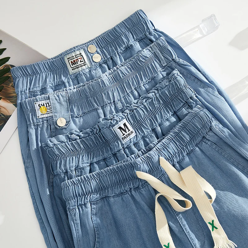 

High Waist Wide Leg Jeans Women's Summer Faion Casual Sle Light Blue Denim Anti-Wrinkle Proced Jeans