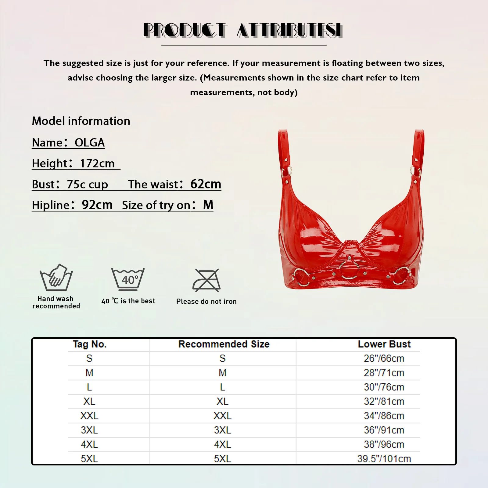 Womens Wet Look Patent Leather Push Up Sexy Bra Top Metal O-Ring Rivets Buckle Wirefree Bralette Lingerie Punk Gothic Clubwear