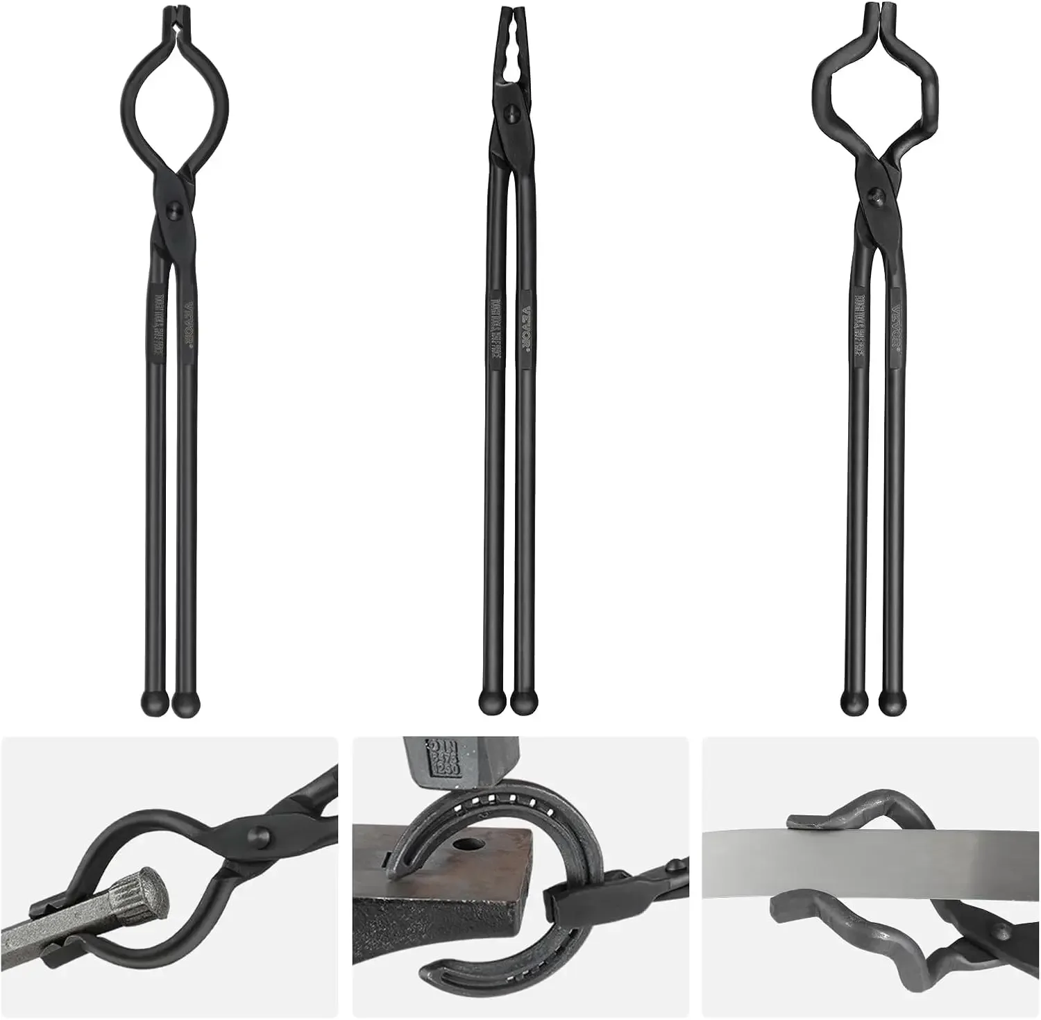 

Blacksmith Tongs, 18” 3 PCS, V-Bit Bolt Tongs, Wolf Jaw Tongs and Z V-Bit Tongs, Carbon Steel Forge Tongs with A3 Steel Rivets