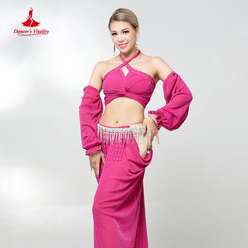 Belly Dance Performance Suit for Women Oriental Sleeveless Top+gloves+skirt 4pcs Girl\'s Belly Dancing Professional Clothing Set